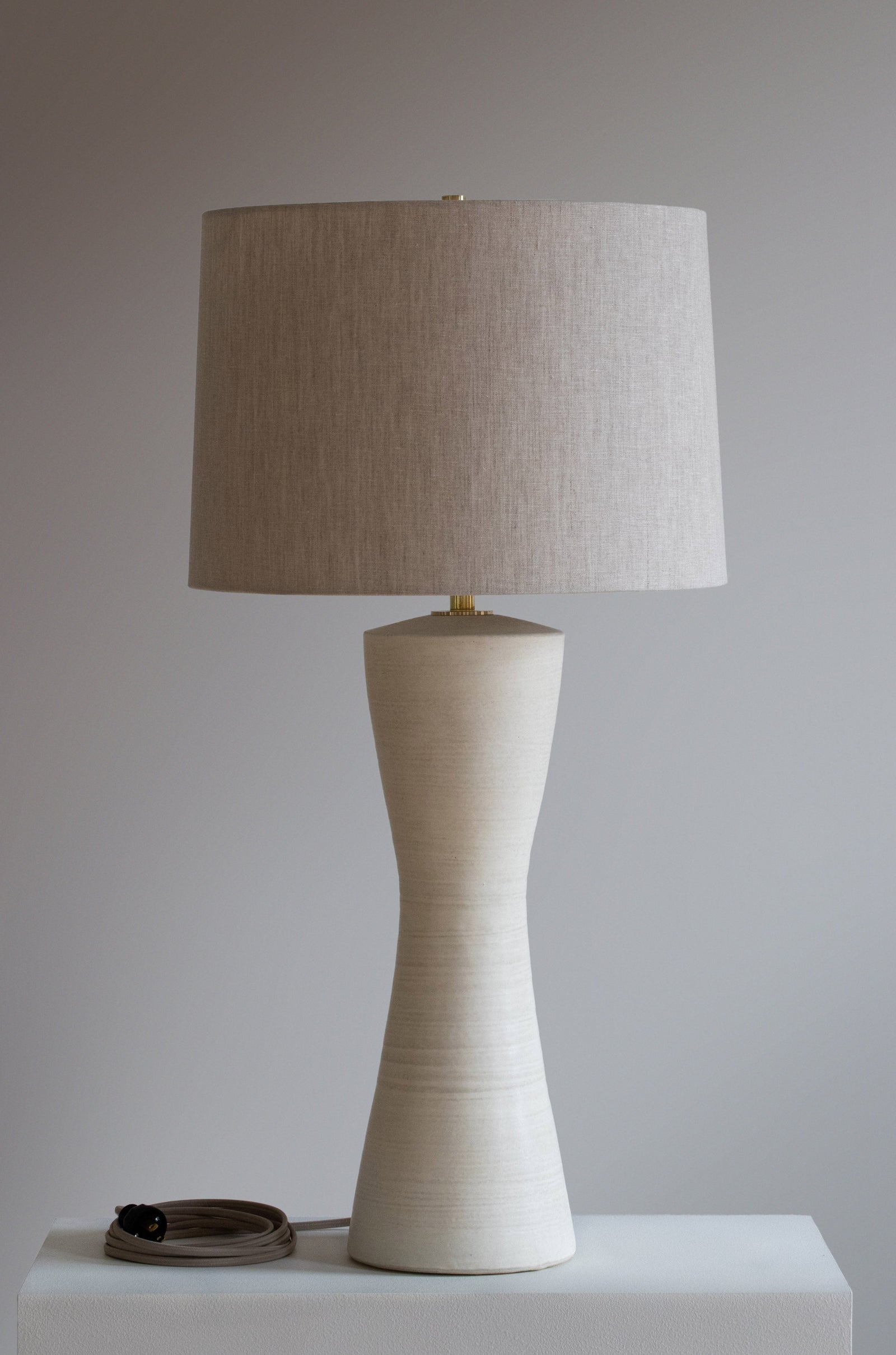 Albia Lamp in Stone with Oatmeal Linen shade 