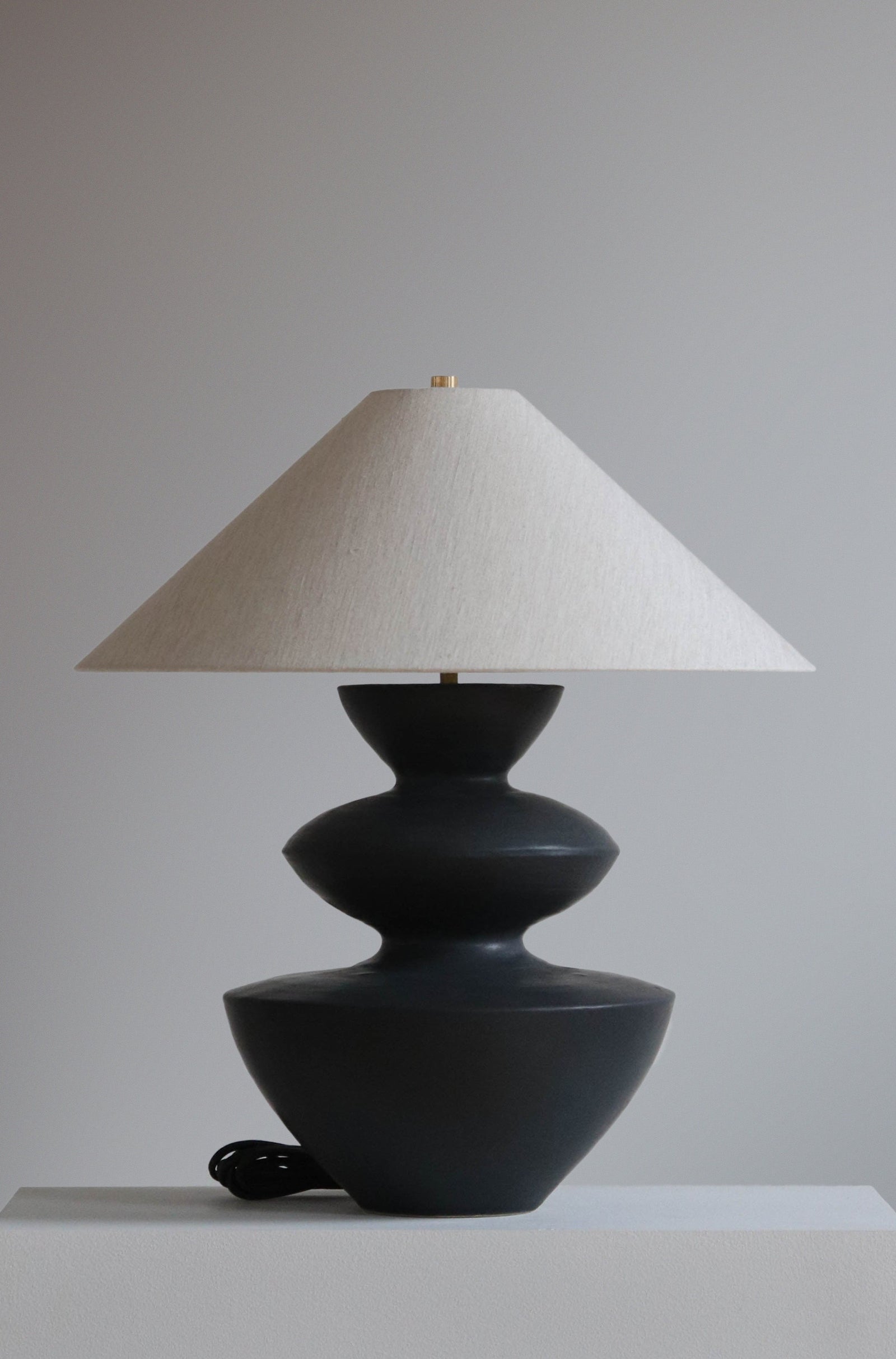 Janus Lamp in Anthracite Finish with Oatmeal Linen Shade