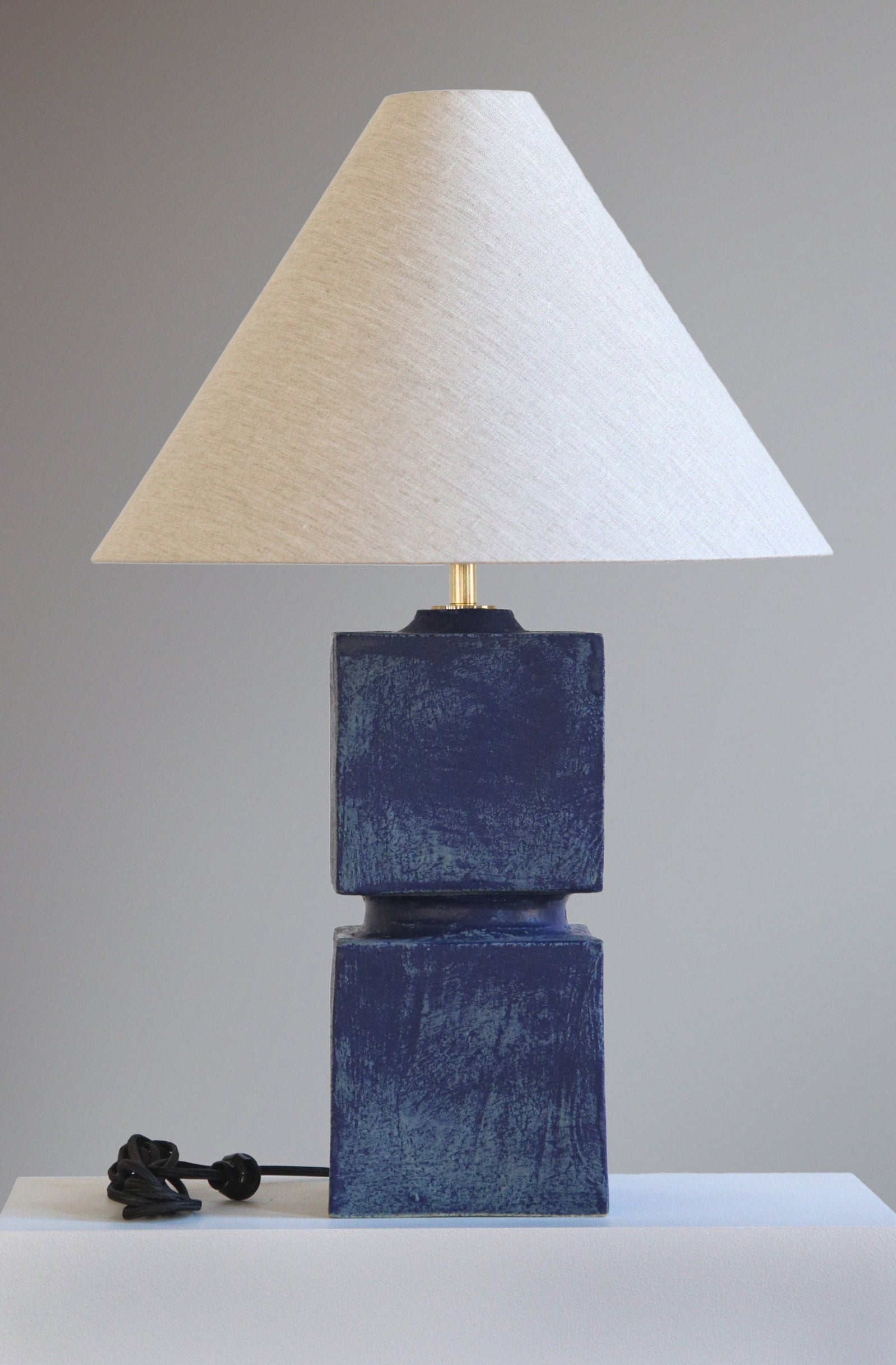 Talis Lamp in Lapis with Oatmeal Linen Shade