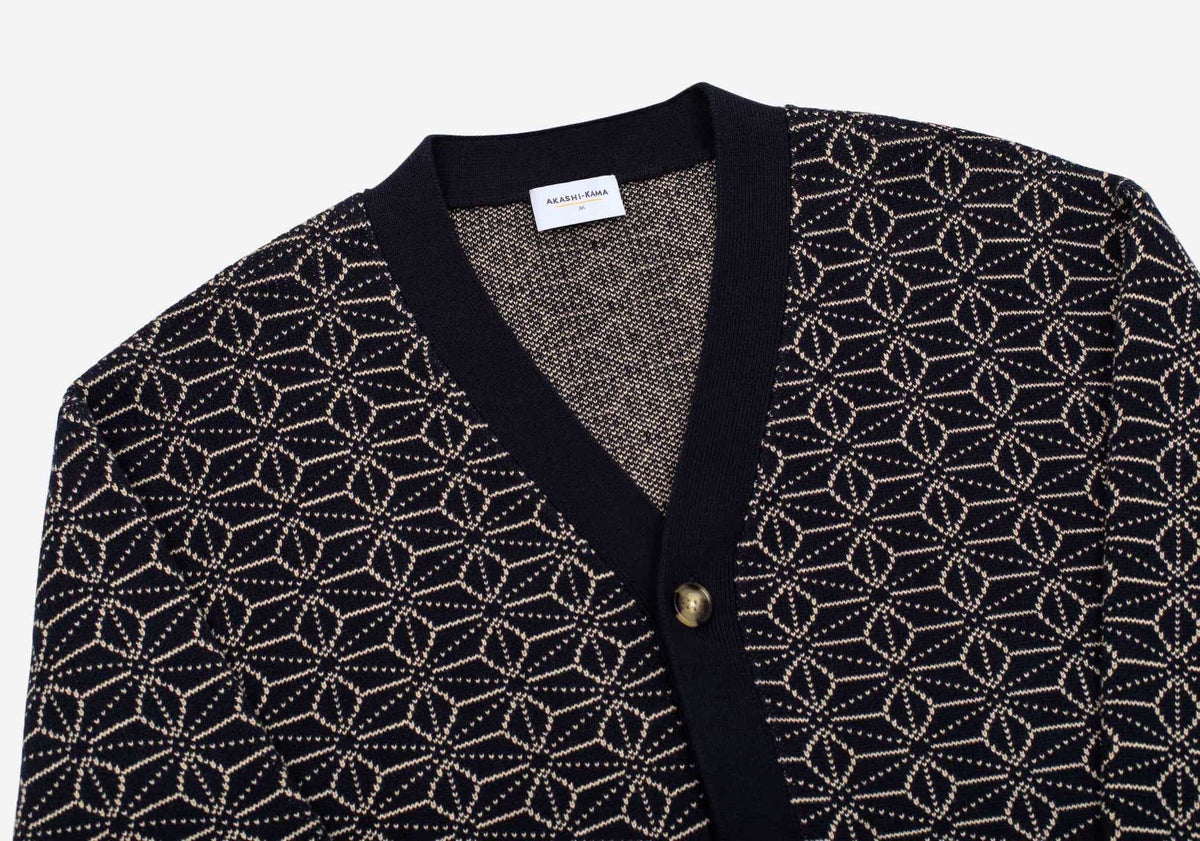 Indigo Cardigan AKASHI-KAMA Sweater Japanese Pattern Knitwear
