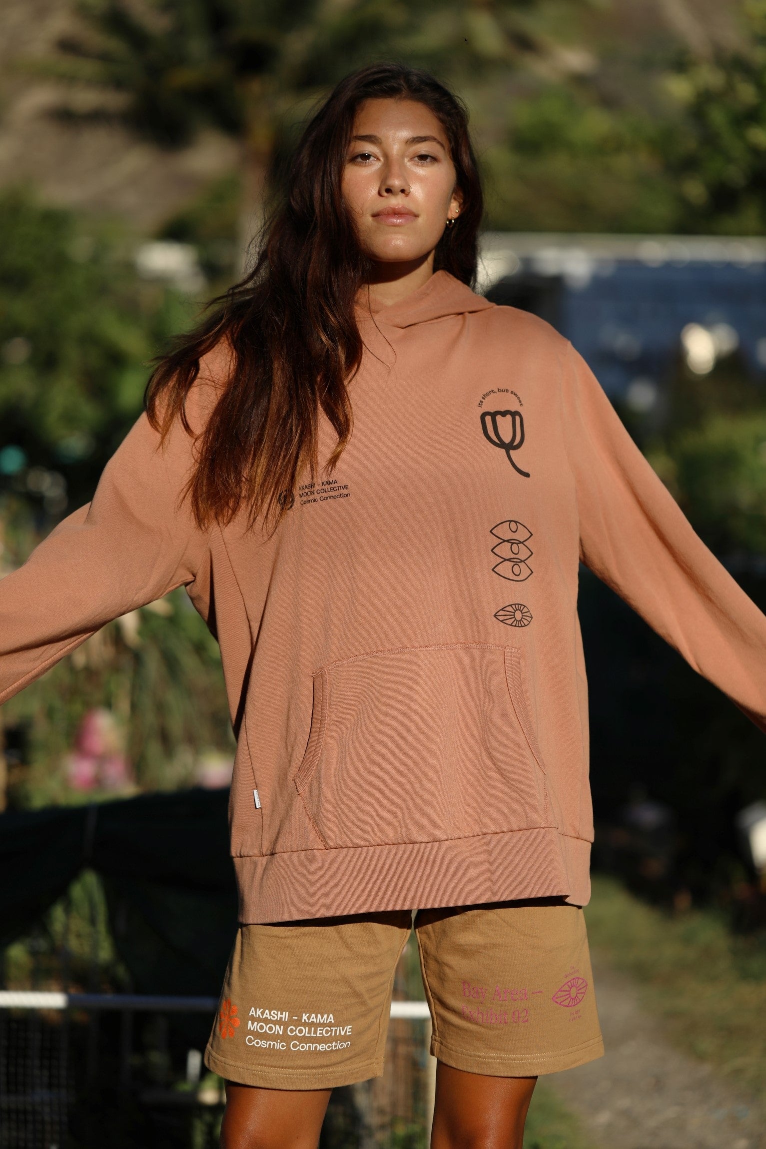 AKASHI KAMA x Moon Collective Hoodie | Lion Brown Garment Dye Womens Sweatshirt Japanese American Streetwear Made in USA 