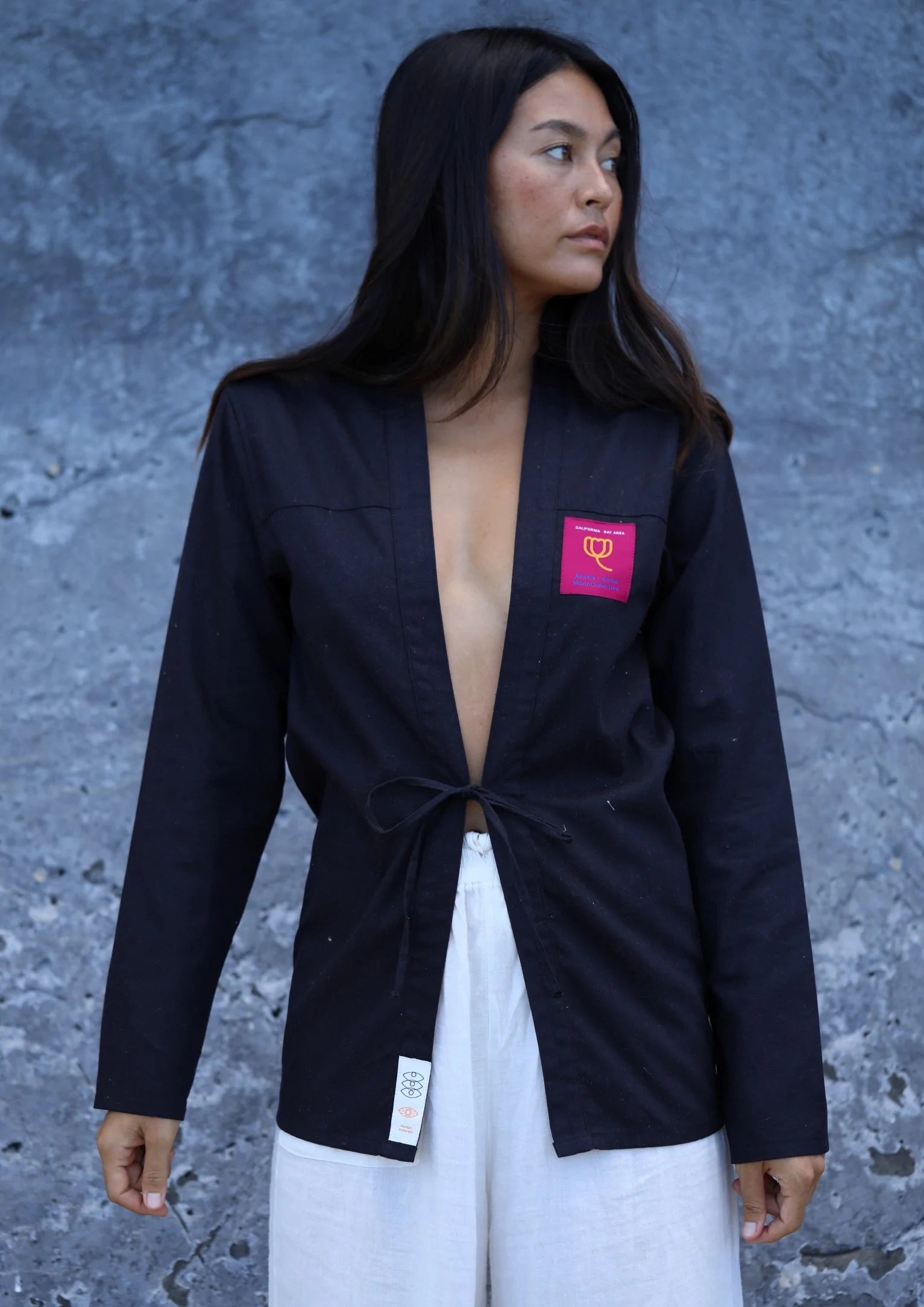 AKASHI KAMA x Moon Collective Noragi Jacket | Womens Black Kimono Shirt Japanese Streetwear Style