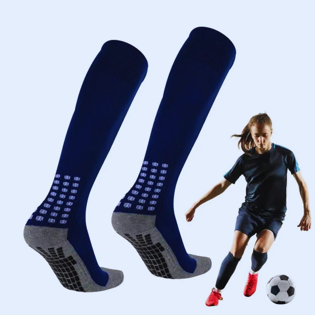Chaussette-antidérapante-foot-performant-bleue-marée