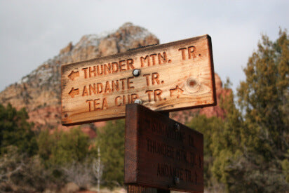 sign post pointing toward Thunder Mountain