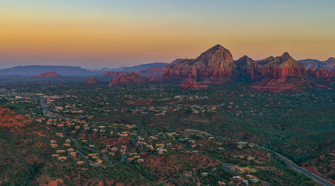 sedona arizona arial view with thunder mountain in the distance