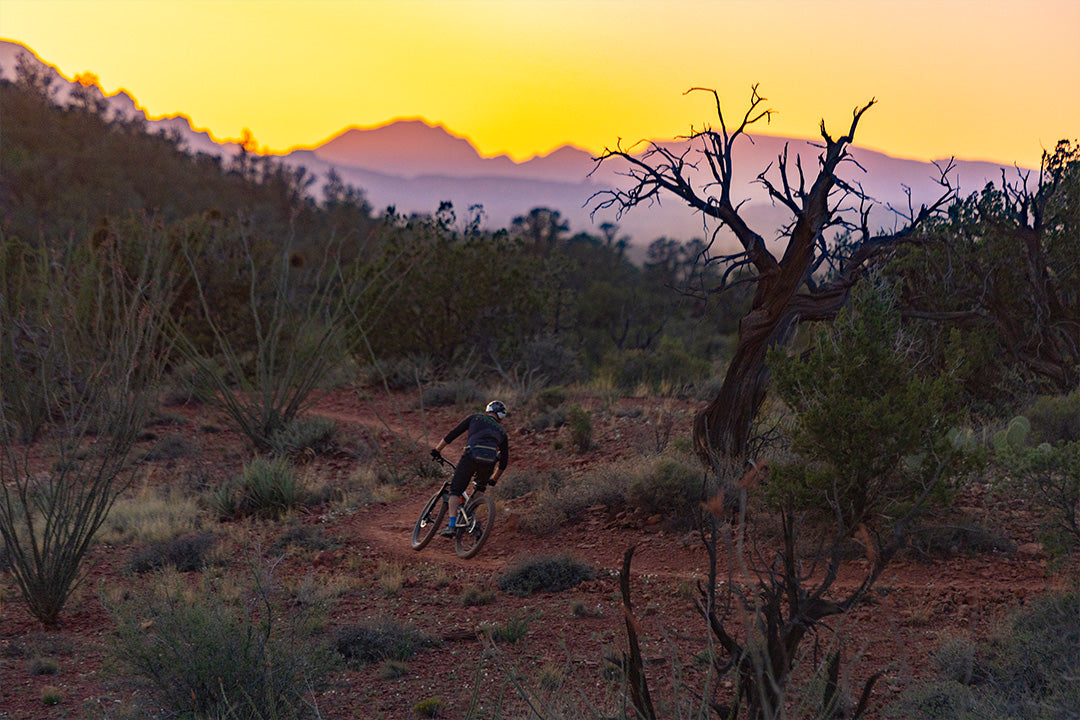 Mountain biker riding at sunset in Sedona, Arizona