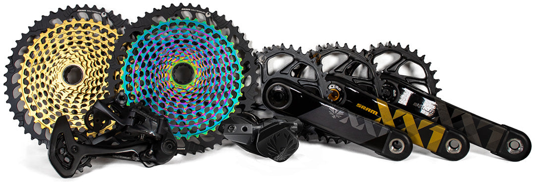 SRAM XX1 Eagle AXS Groupset image including cassette derailleur cranks