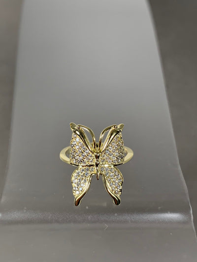 Sterling Silver Butterfly Ring in Yellow Gold Tone Finish - size 7 1/4
