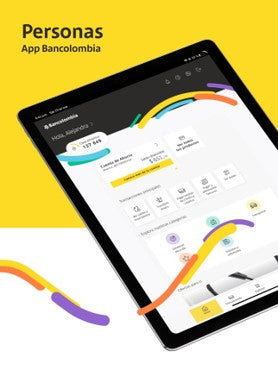 iPad muestra la App Personas de Bancolombia, donde se finaliza el proceso de préstamo Compra ahora, paga después