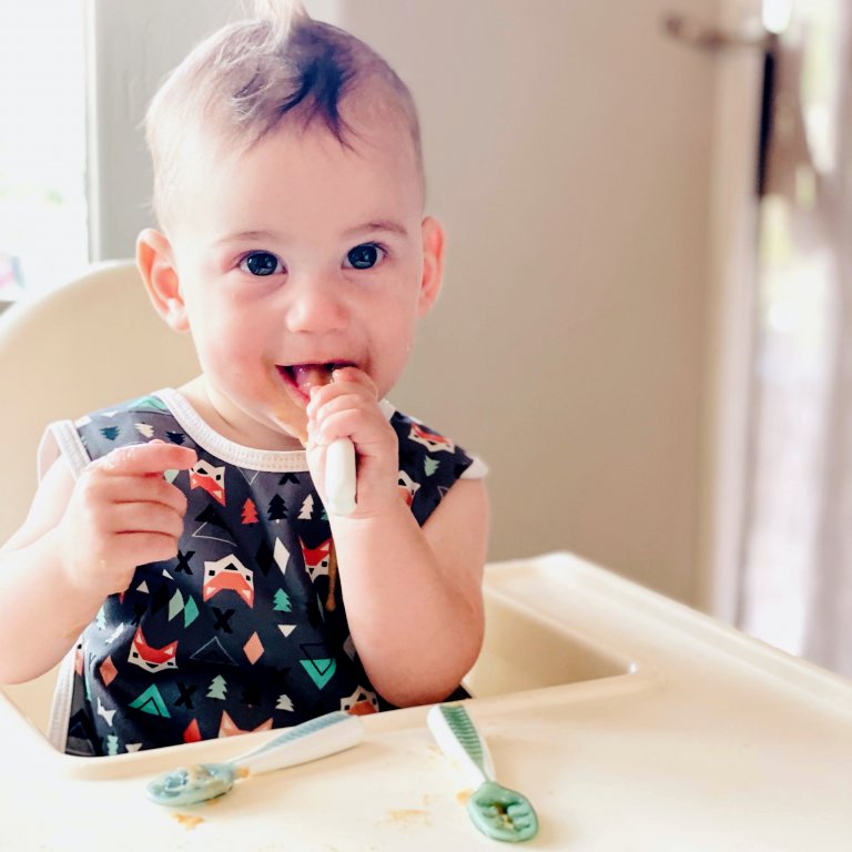 SASSY LESS MESS TODDLER SELF FEEDING SPOON! These angled spoons are easier  to grip and guide, which leads to greater…