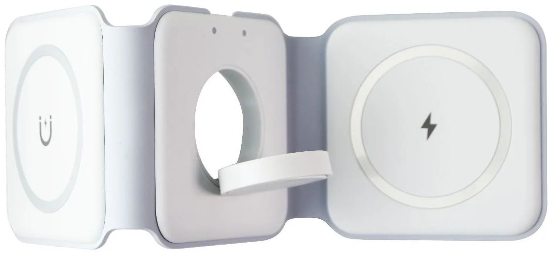 S.Simple Magnetic Foldable 3-in-1 Charging Station for iPhone 14/13/12/SE/11 and iWatch - White - Brand New