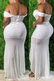 Sexy Plus Size Solid See-through Backless Slit Sleeveless Dress