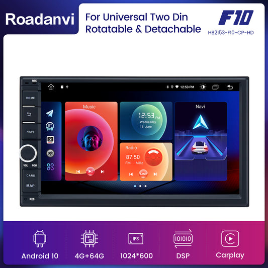 Roadanvi F10 for 2 din Universal Car Stereo Deachtable Rotatable 10.2