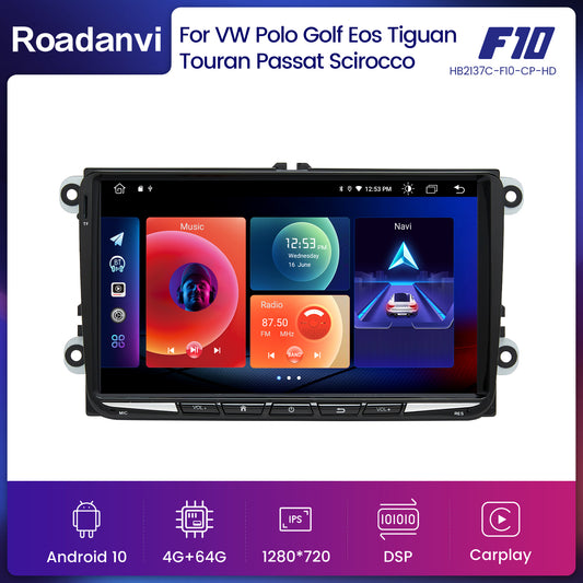 Roadanvi F10 For Single Din Universal Car Radio 10.2 inch Android Auto