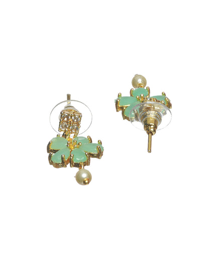 Women's Mint Green Floral Leaf Gold Plated Jewellery Set - SARAS THE LABEL