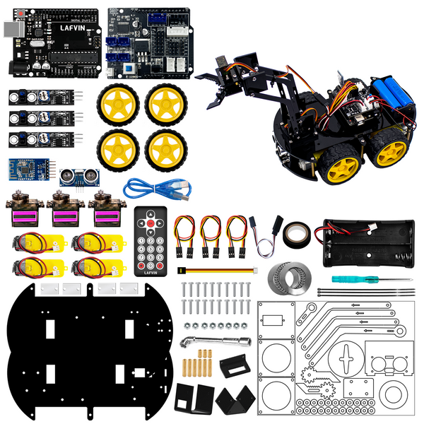 Kit de coche robot inteligente incluye sensor ultrasónico, placa R3  compatible con Arduino IDE con tutorial