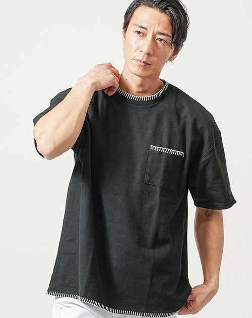 オーバーサイズステッチデザイン半袖クルーネックＴシャツ