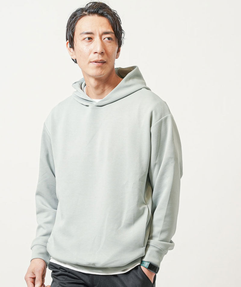 普段着スポーツファッション服メンズ3点コーデセット ミント長袖プルパーカー×白半袖Tシャツ×黒ジョガーパンツ