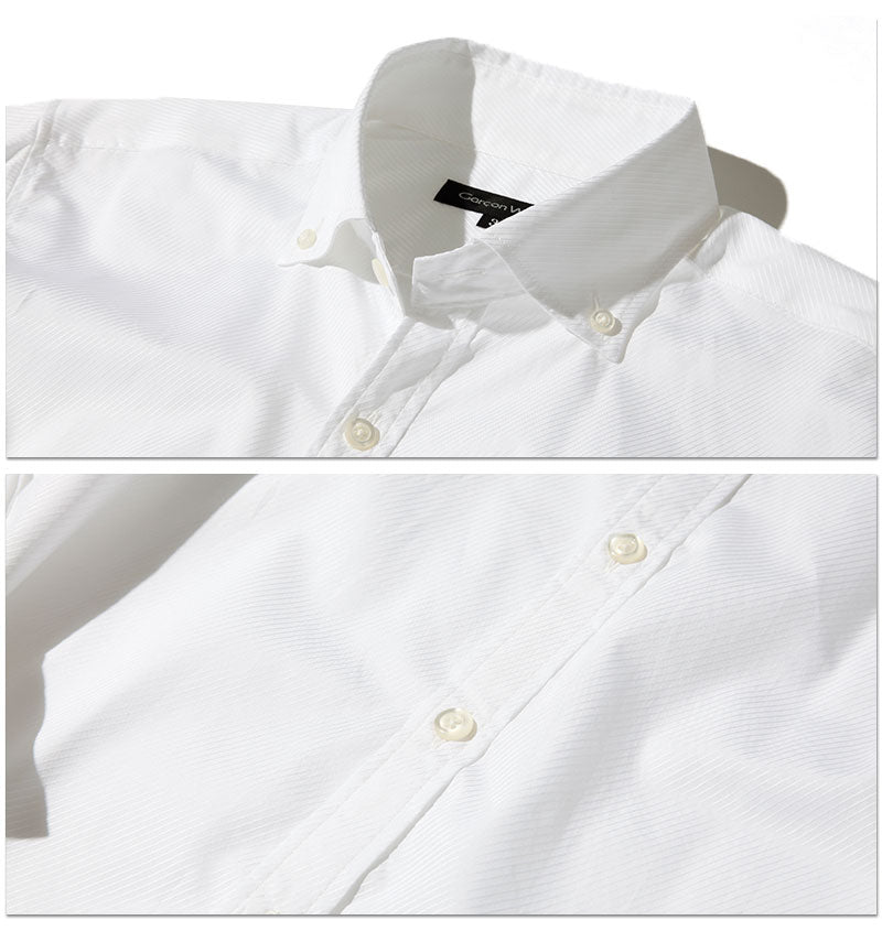 ファインクオリティドビーストライプビジネスカジュアルボタンダウンシャツ 日本製 Designed by Bizfront in TOKYO