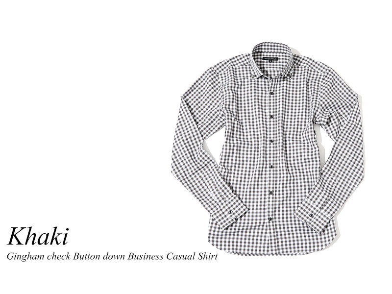 カラーギンガムチェックボタンダウンビジネスカジュアルシャツ 日本製