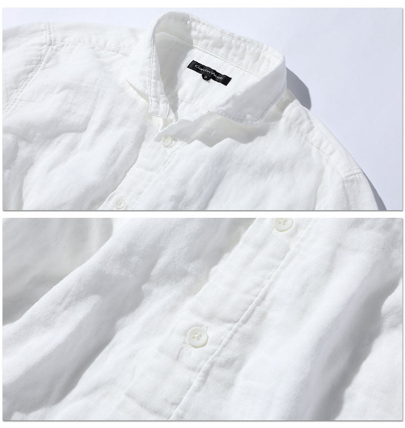 ホリゾンタルカラー白ボタンダブルガーゼシャツ 日本製
