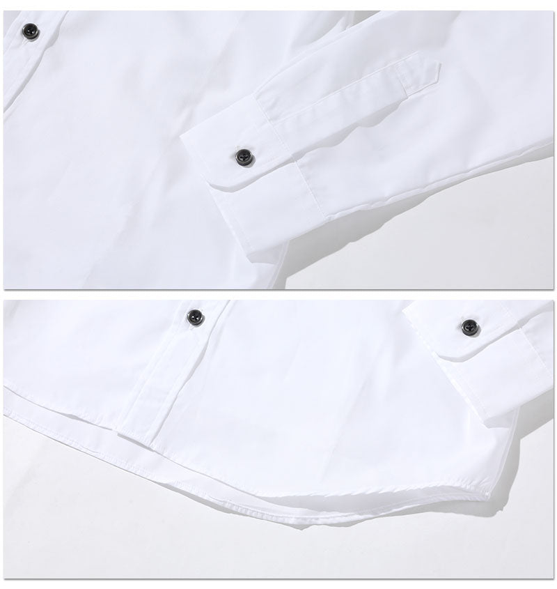 【カジュアルシャツもアイロンがけなしでお手入れ簡単】粒高ボタンイージーケアスリムバンドカラーシャツ 日本製 Designed by Bizfront in TOKYO