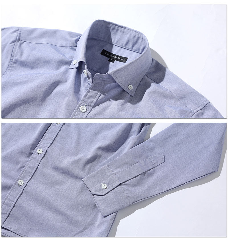 形態安定シャンブレーボタンダウンスリムビジネスカジュアルシャツ 日本製