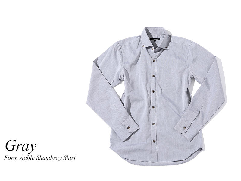 形態安定ブラウンマーブルボタンシャンブレーボタンダウンスリムビジネスカジュアルシャツ 日本製