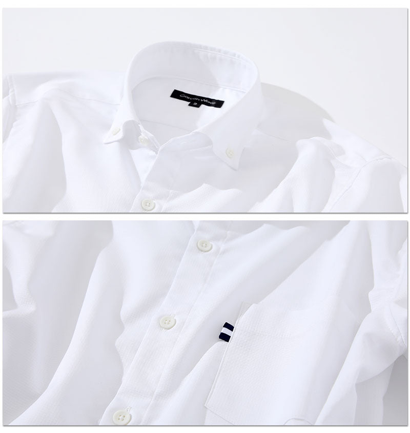 ベタつき軽減ドライクールドビーストレッチ長袖スリムボタンダウンシャツ 日本製 Designed by Bizfront in TOKYO