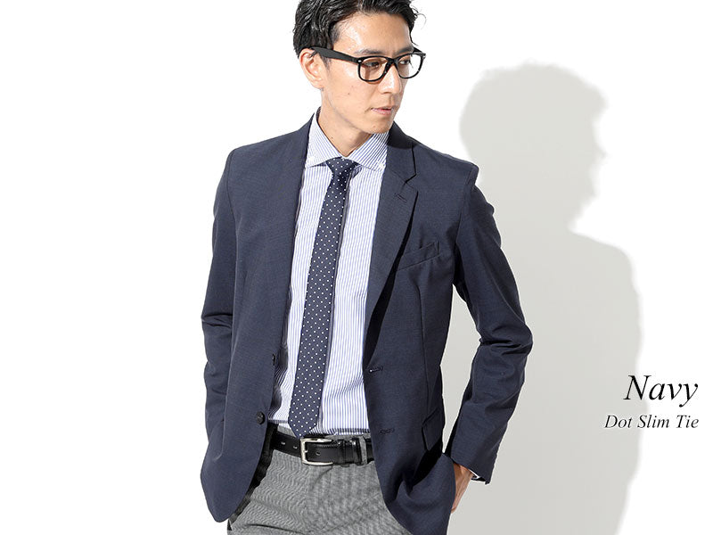 【小ぶりの細身ネクタイがジャケットに映える】ドットスリムネクタイ 日本製 Biz