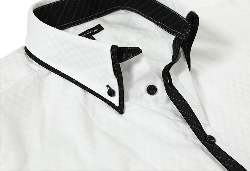 シャドーチェック２枚襟デザインストライプアクセントシャツの詳細画像