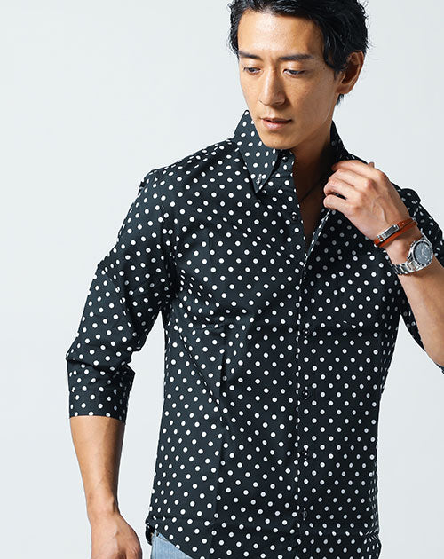 日本製ボタンダウン七分袖ブロードシャツ