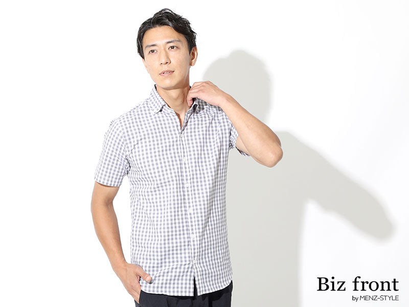 【定番チェックシャツをオシャレな色合いで】カラーギンガムチェックボタンダウン半袖ビジネスカジュアルシャツ 日本製 Designed by Bizfront in TOKYO