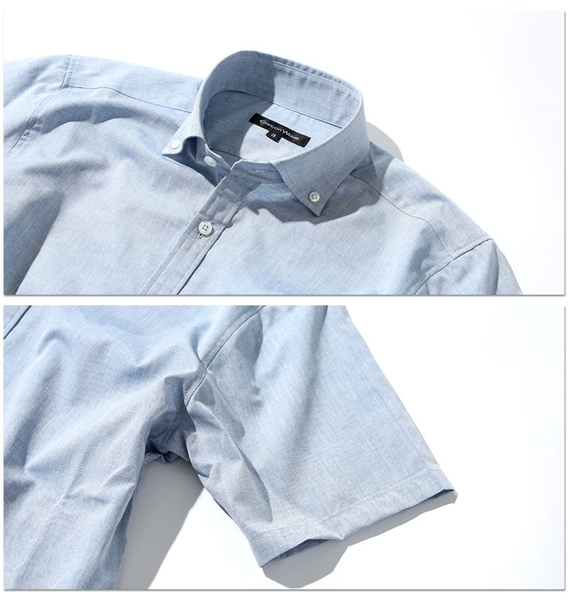 シャンブレーボタンダウン半袖ビジネスカジュアルシャツ 日本製