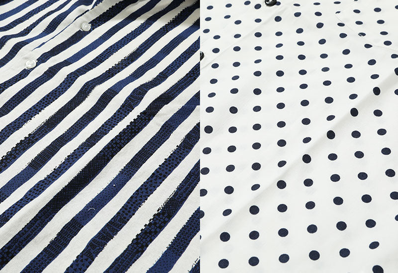 「セール商品」日本製手書き風ストライプ・ドット７分袖シャツの詳細画像