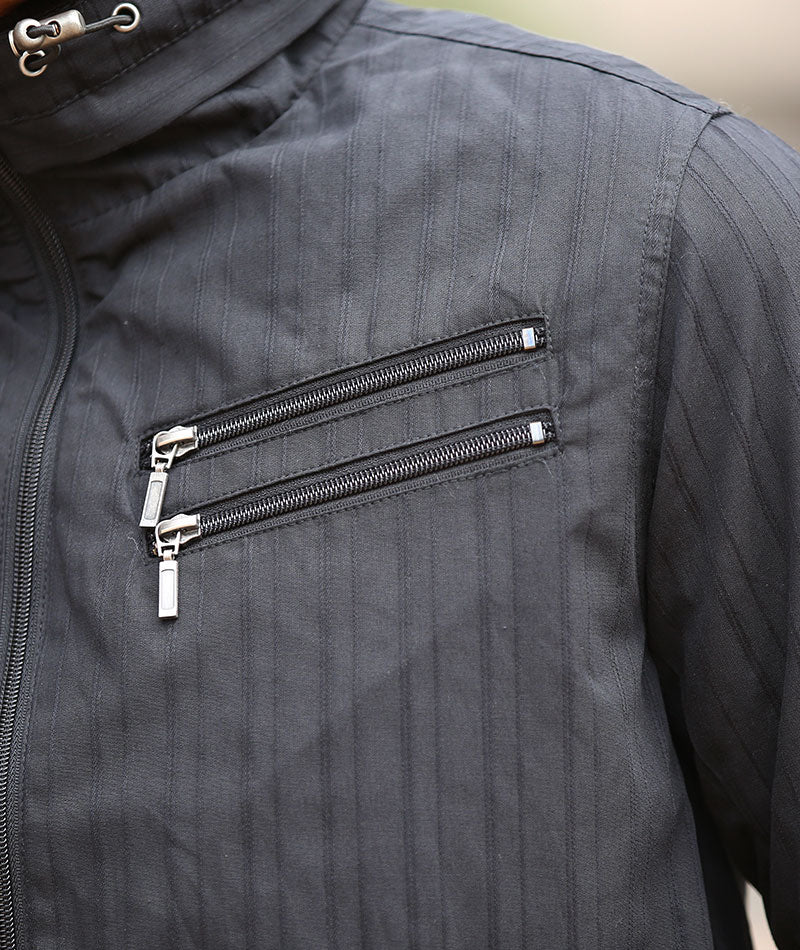 ジップデザインシャドーストライプボリュームネックジャケット