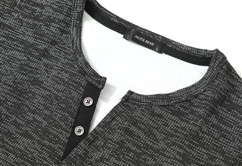 フェイクレイヤード杢デザインヘンリーネック半袖Tシャツの詳細画像