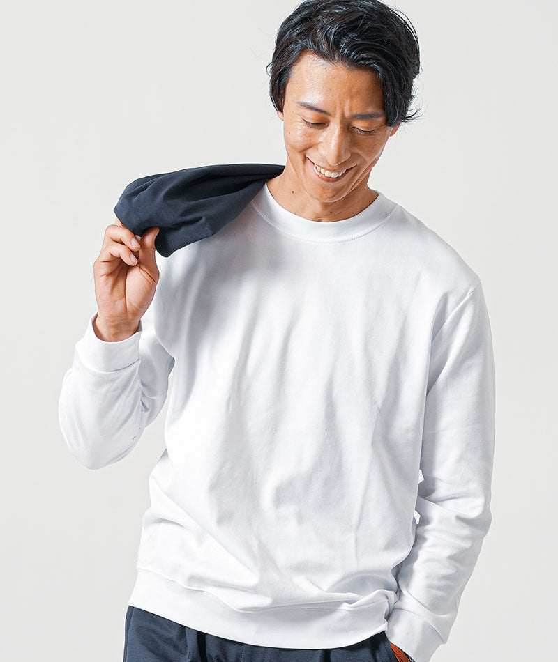 30代メンズ3点コーデセット　ネイビー長袖ノーカラージャケット×白長袖Tシャツ×ネイビーストレッチイージーパンツ