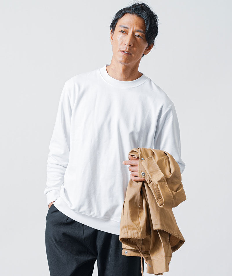 30代メンズ3点コーデセット　ベージュ長袖コーチジャケット×白長袖Tシャツ×黒ワイドパンツ