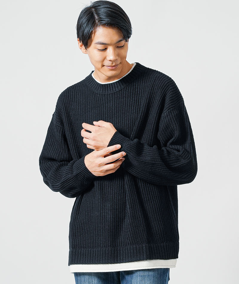 30代メンズ冬の3点コーデセット　グレンチェックコーチジャケット×黒長袖ニットTシャツ×ネイビースリムデニムパンツ