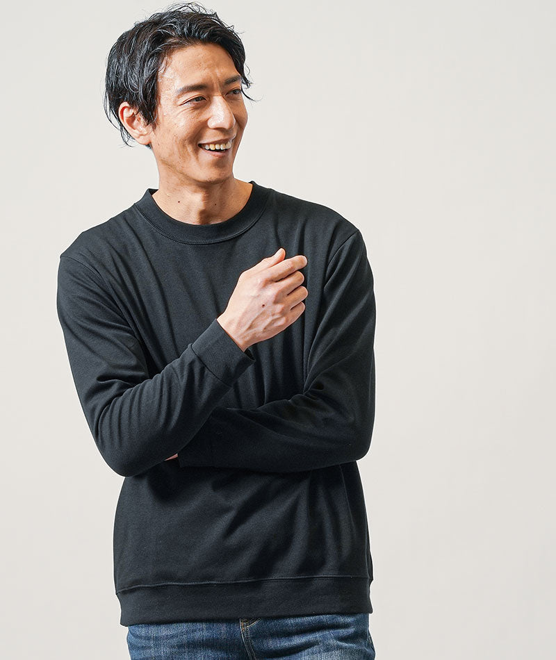 30代メンズ3点コーデセット　白長袖オープンカラーシャツ×黒長袖Tシャツ×インディゴスリムテーパードデニムパンツ