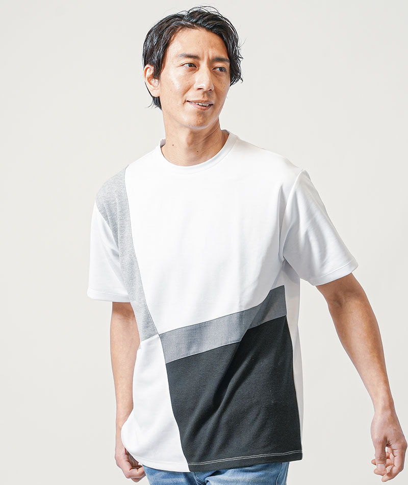 30代メンズ夏の3点コーデセット　白半袖無地Tシャツ×白半袖デザインTシャツ×ブリーチアンクルデニムパンツ