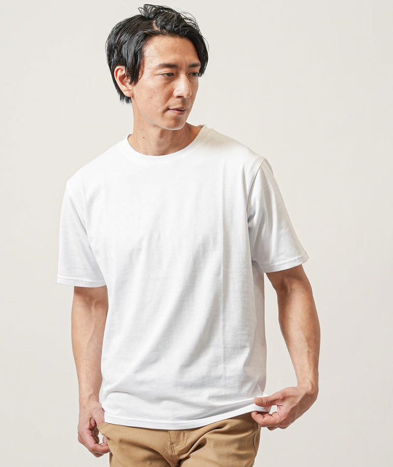 30代メンズ3点コーデセット　ネイビー7分袖テーラードジャケット×白半袖Tシャツ×ベージュアンクルチノパンツ