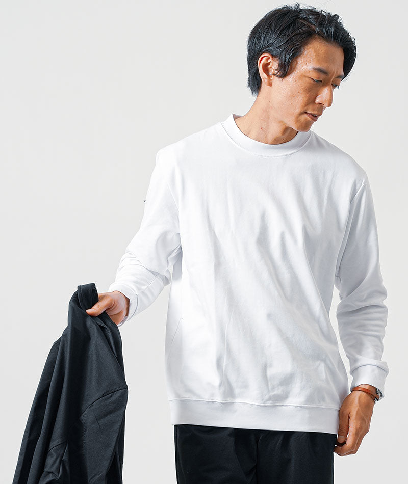 40代メンズ3点コーデセット　黒長袖テーラードジャケット×白長袖Tシャツ×黒イージーパンツ