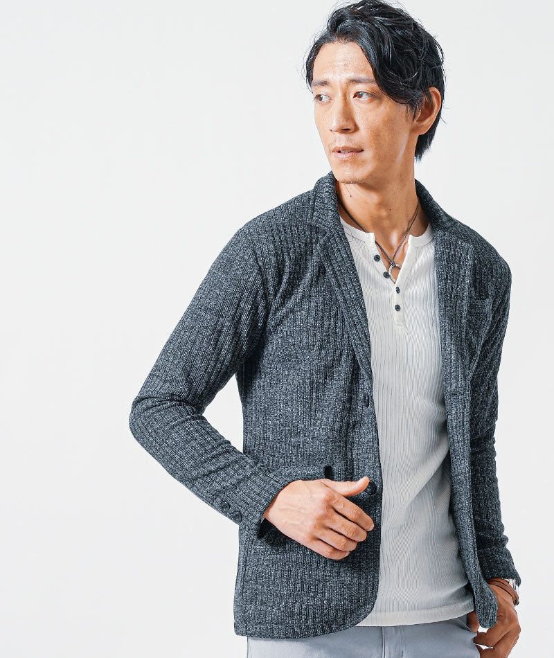 40代メンズ3点コーデセット　黒長袖テーラードジャケット×白長袖袖Tシャツ×グレースリムチノパンツ