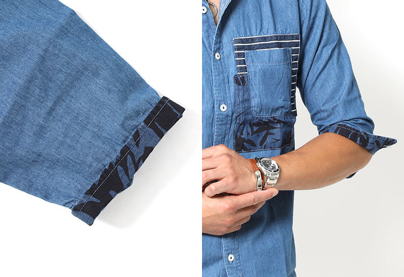 「セール品」デザインポケット７分袖シャツの詳細画像