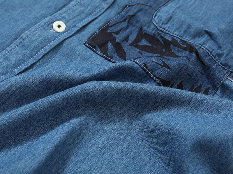 「セール品」デザインポケット７分袖シャツのモデル着用画像