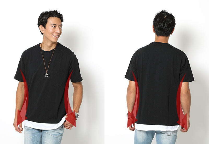 「セール品」フェイクレイヤードデザインTシャツ×ダブルリングネックレス　２点セットの詳細画像