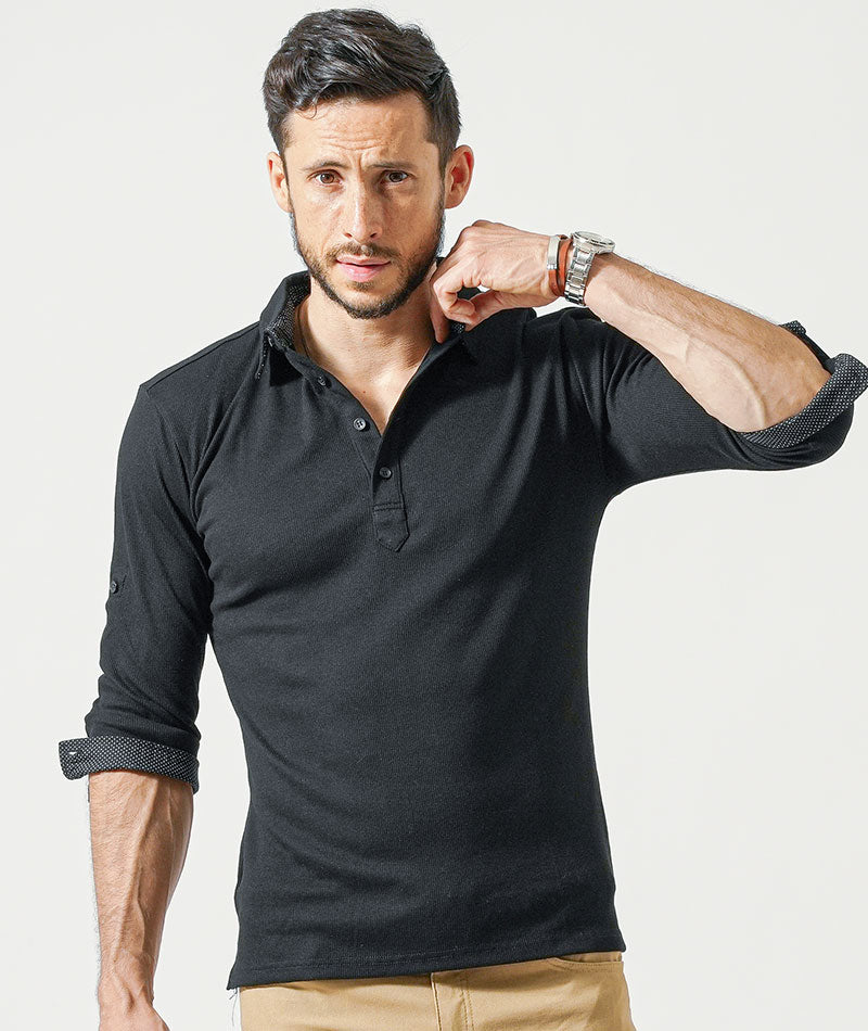 60代メンズ3点コーデセット 白7分袖シャツ×黒半袖VネックTシャツ×ブルーアンクルデニムパンツ