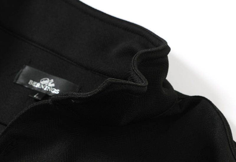 ヘリンボーンデザイン襟ワイヤー入りスタンドカラーシャツの詳細画像